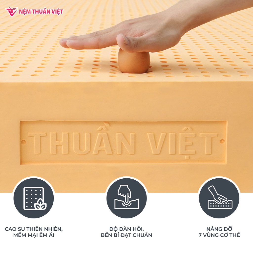 Nệm Cao Su Thuần Việt Deluxe 100% Cao Su Thiên Nhiên, Bền Bỉ, Thoáng Mát, Êm Ái