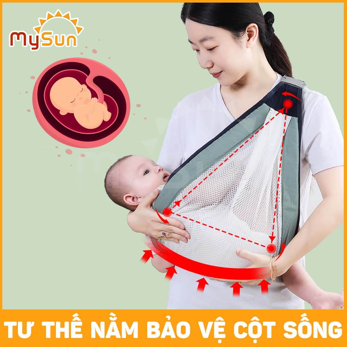 Đai địu bằng vải lưới giá rẻ cho em bé điệu trẻ sơ sinh bế nằm ngang MySun