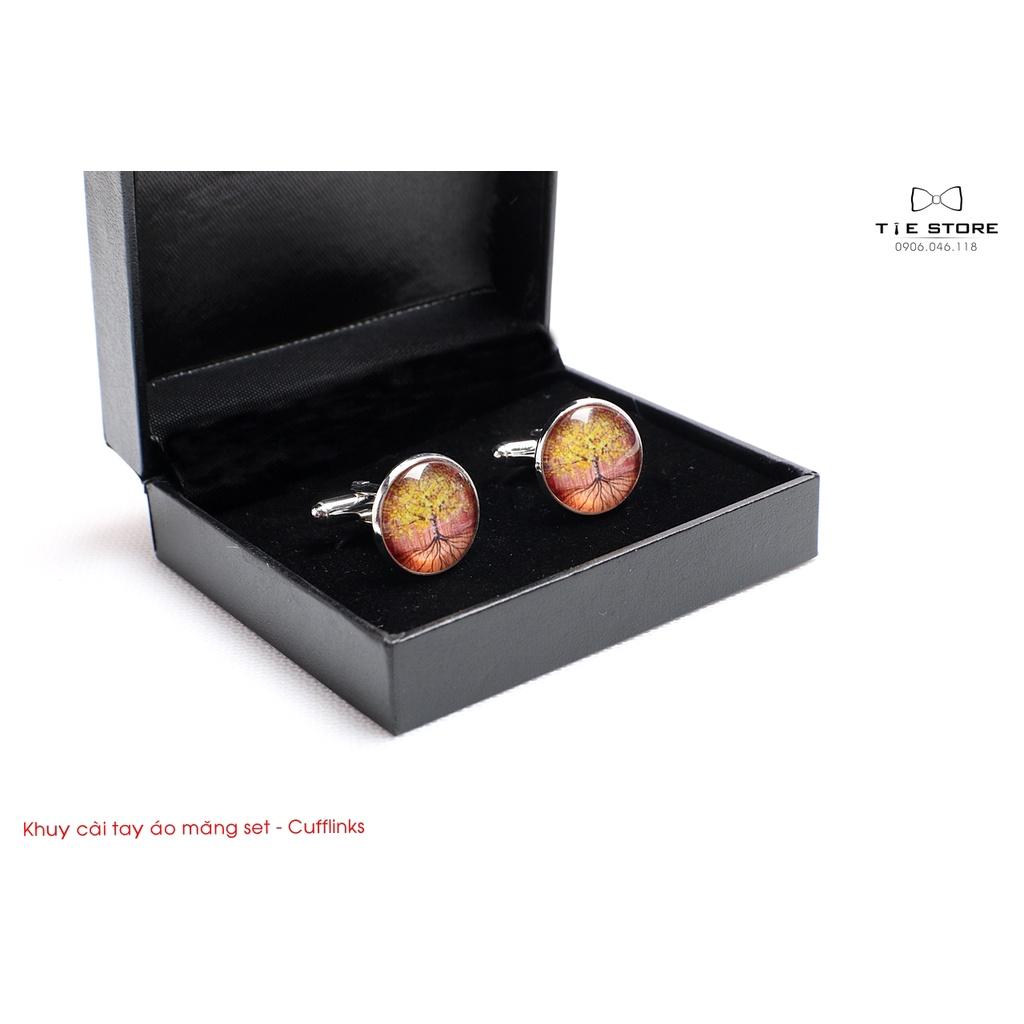 Khuy Cài tay áo Măng Set cao cấp hình tranh vẽ - cufflinks , tặng kèm hộp nhỏ