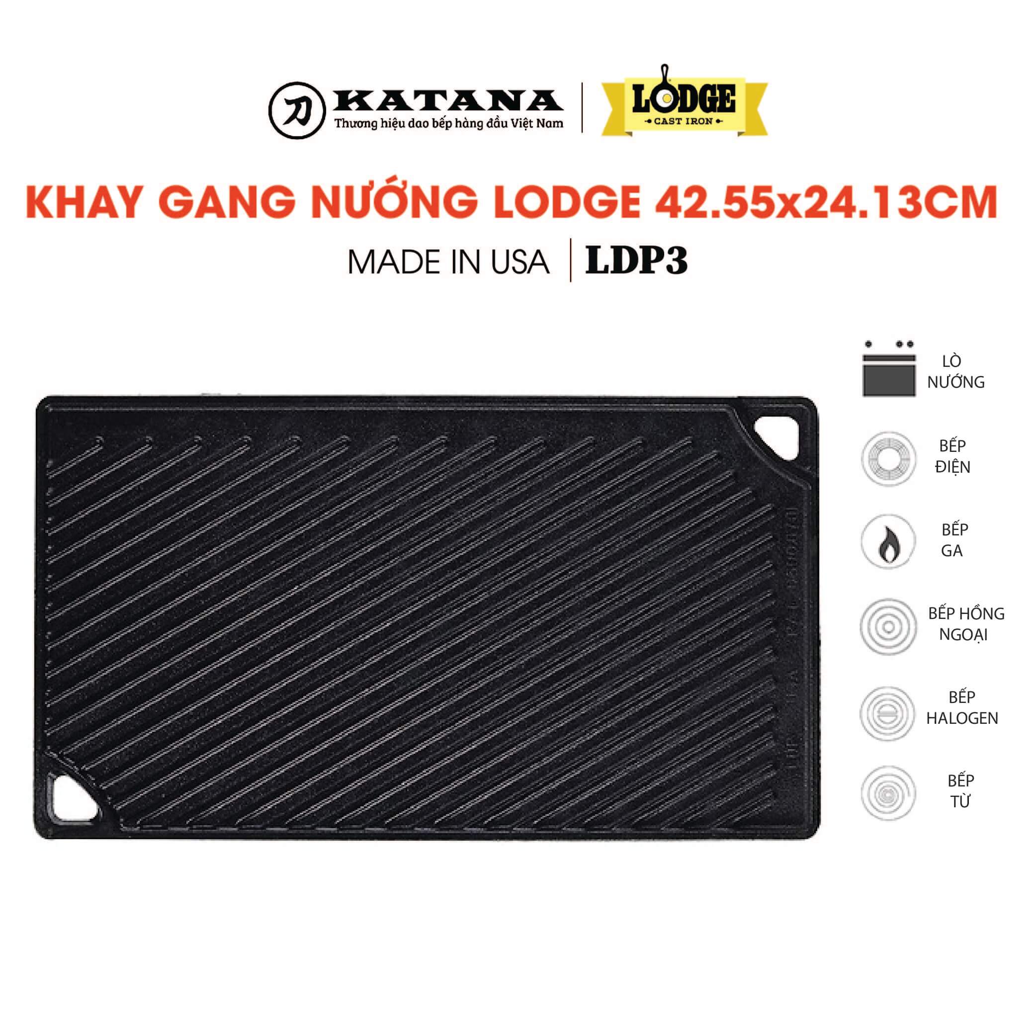 Khay gang nguyên khối chữ nhật LODGE 2 mặt 43x24 cm