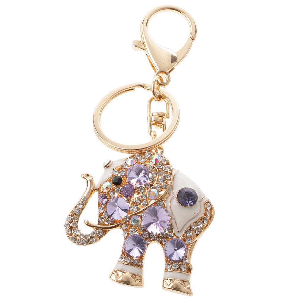 Elephant Keychain Crystal Keyring Key Ring Chain Purse Bag Charm Pendant Keyfob
