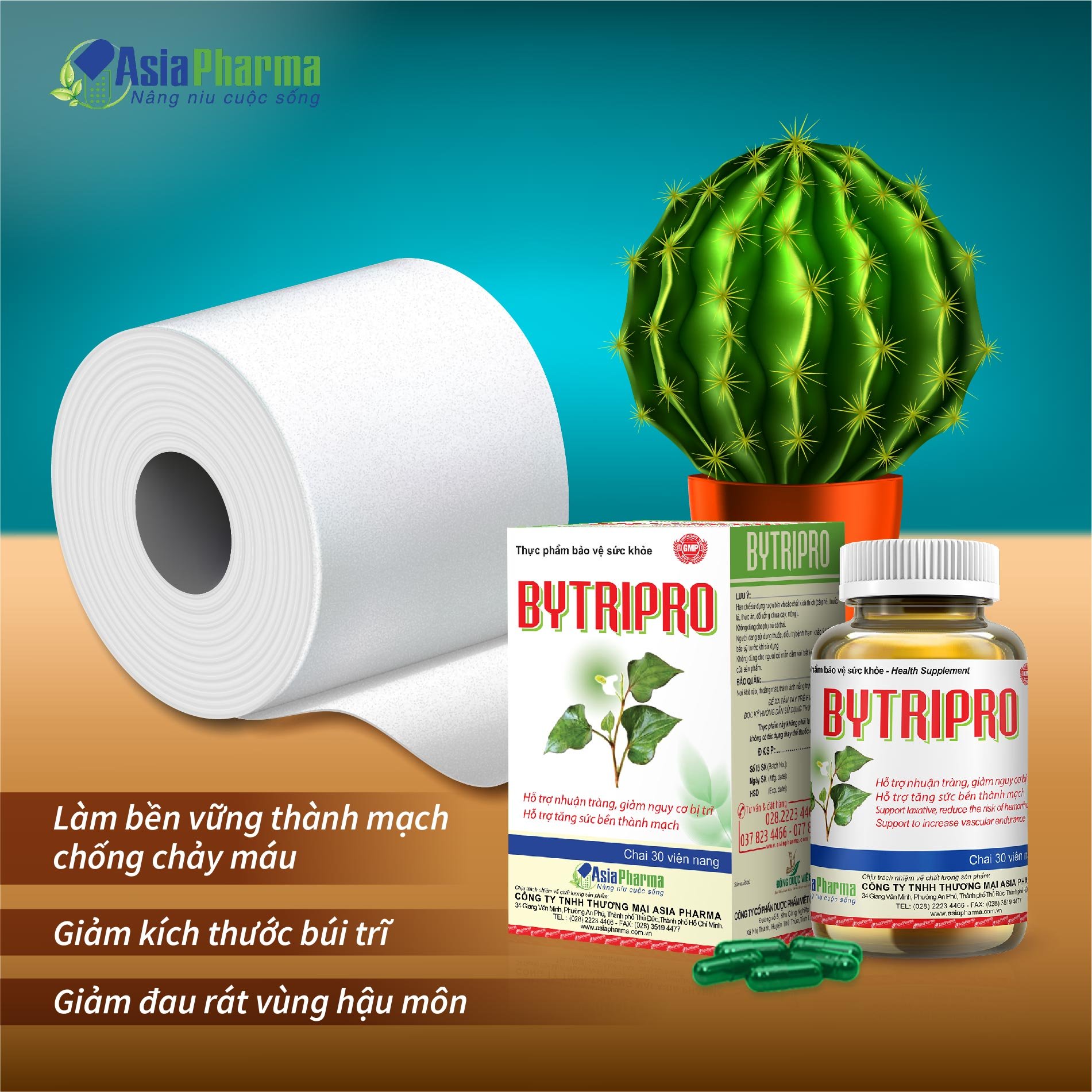 Viên uống Bytripro lọ 30 viên hỗ trợ nhuận tràng giảm tiêu trĩ - ASIA PHARMA