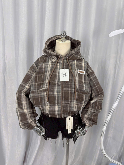 Áo Sơ Mi Sọc Caro Nỉ Mềm Mịn, Dây Kéo Cổ Cao, Nón Trùm, Có 2 Túi Trước, Logo Thêu, Size L,Xl