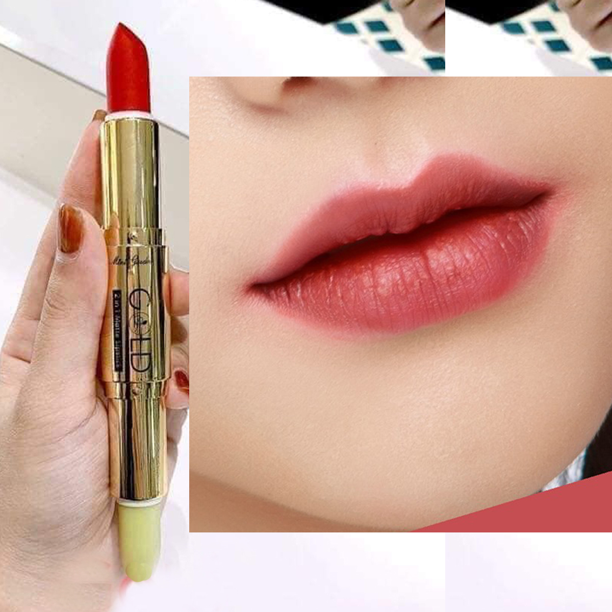 Son Thỏi Mini Garden Gold Matte Lipstick 2 in 1 Màu Nâu Đỏ