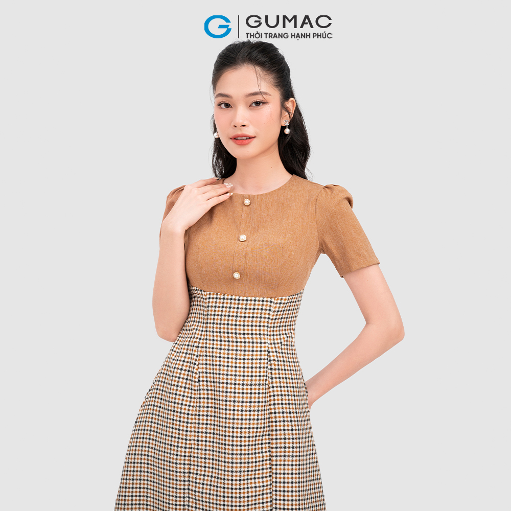 Đầm caro GUMAC DC11071 đính nút trẻ trung