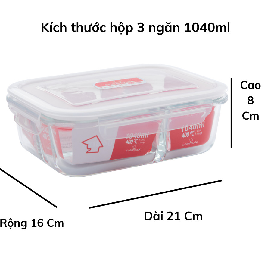 Bộ Hộp Đựng Cơm Thủy Tinh Chịu Nhiệt COBA'COOK Kèm Túi Vải Giữ Nhiệt- CCL1NS82BB
