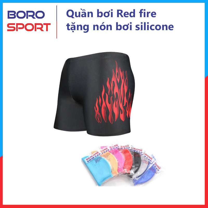 Quần bơi Nam body cao cấp Yesure Red Fire chất vải thun co giãn 4 chiều, dành cho vận động viên chuyên nghiệp và người có sở thích đi bơi - Tặng kèm nón bơi Silicon cao cấp ( màu ngẫu nhiên )