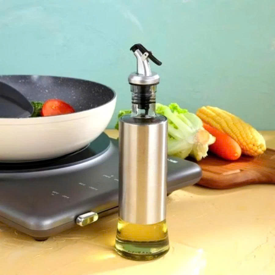 Chai Đựng Dầu Ăn  , Nước Mắm 200 ML Thủy Tinh Bọc Inox Cao Cấp – Bình Rót Gia Vị Tiện Lợi