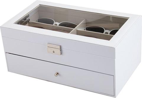 Hộp Đựng Kính Mát 12 Ngăn Vỏ Da Trắng 2 Tầng - Mã 925W
