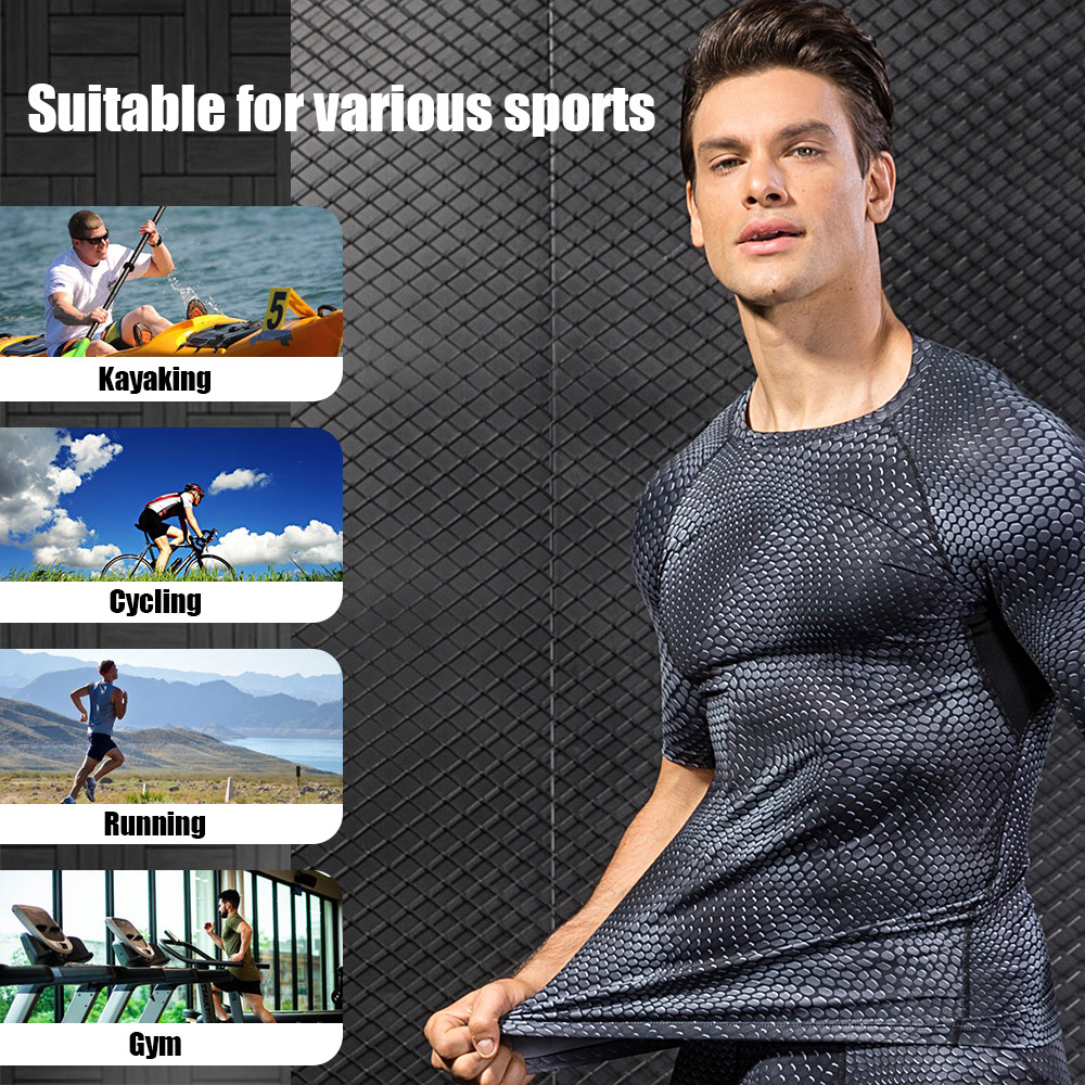 Áo thun thể thao nam in 3D cổ tròn ngắn tay bó sát cơ thể co giản thỏa mái