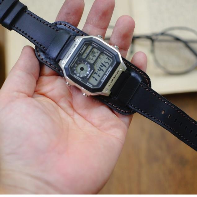 Dây đồng hồ RAM Leather cho casio ae1200 da bò đen - RAM bundstrap b1 black