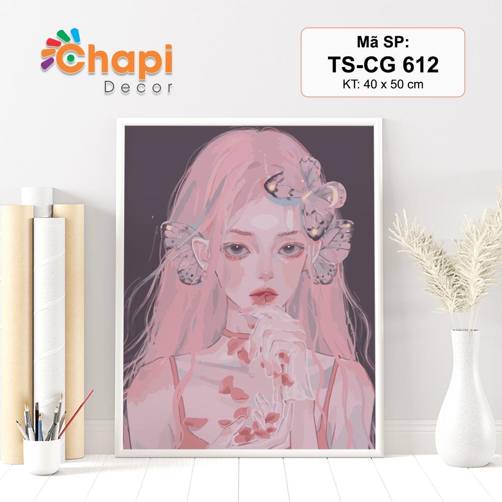 Tranh tô màu theo số Nàng Thơ Đáng Yêu Size 40x50cm đã căng khung