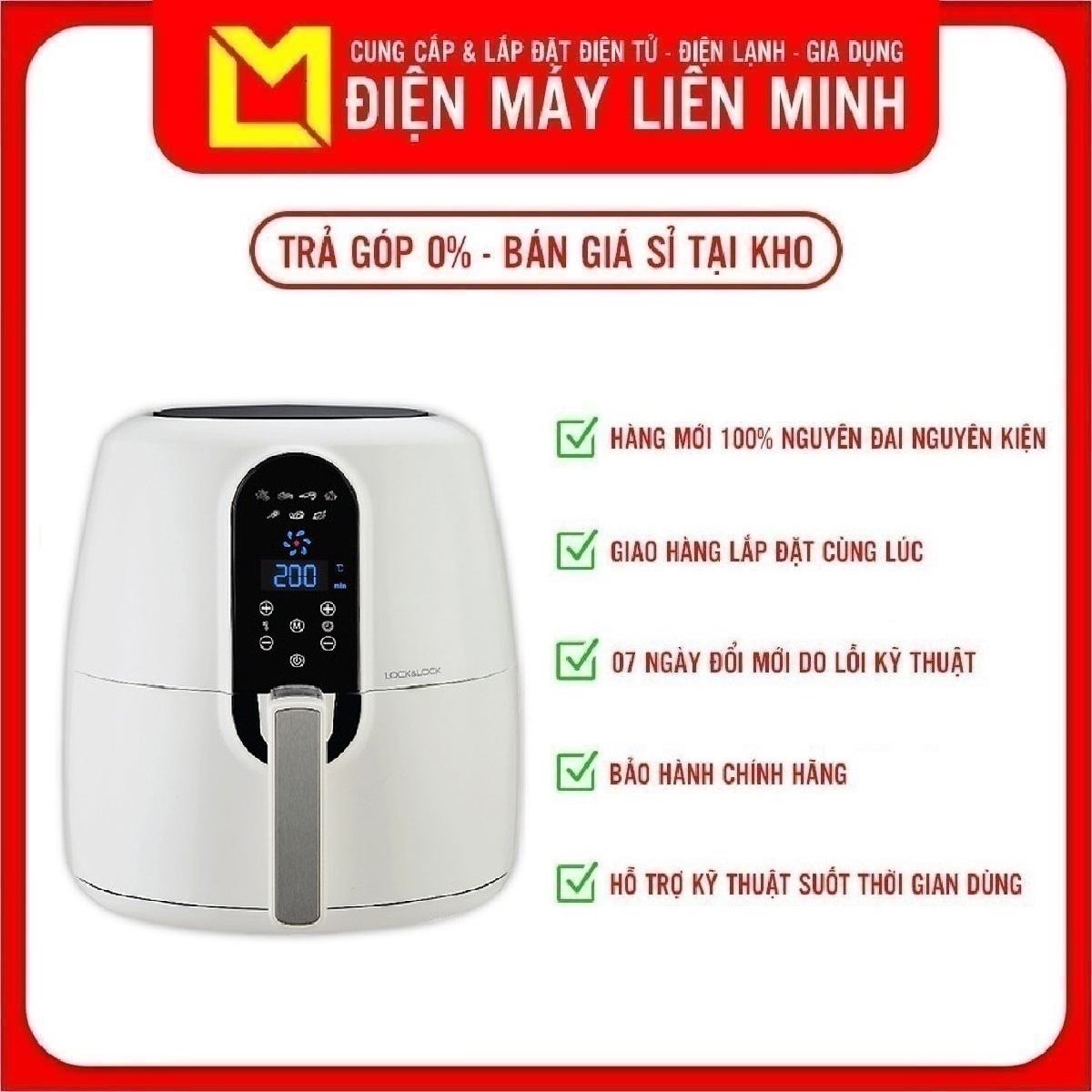 Nồi Chiên Không Dầu Lock&amp;Lock EJF351WHT (5.2L) (Trắng) - Hàng chính hãng