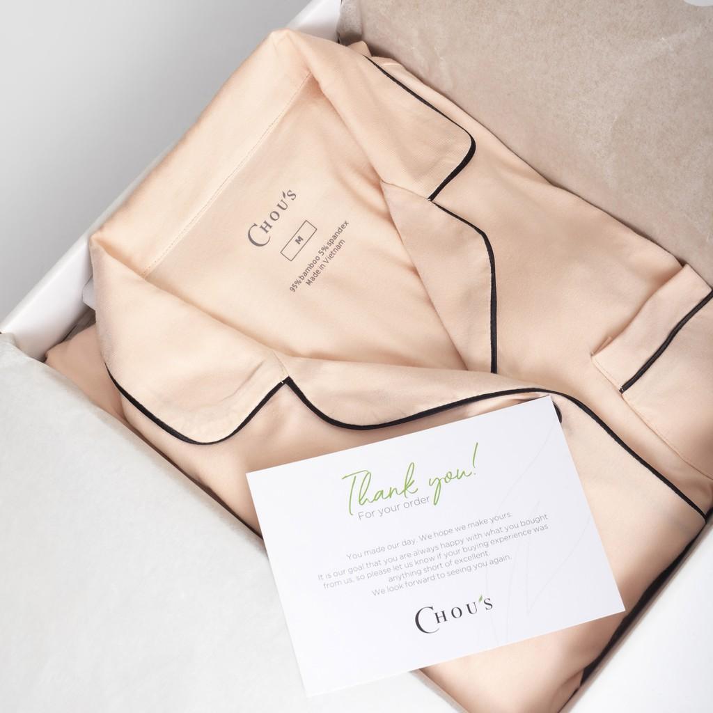 Bộ pyjamas nữ cộc tay vải bamboo tự nhiên cao cấp Chou's - màu hồng nhạt