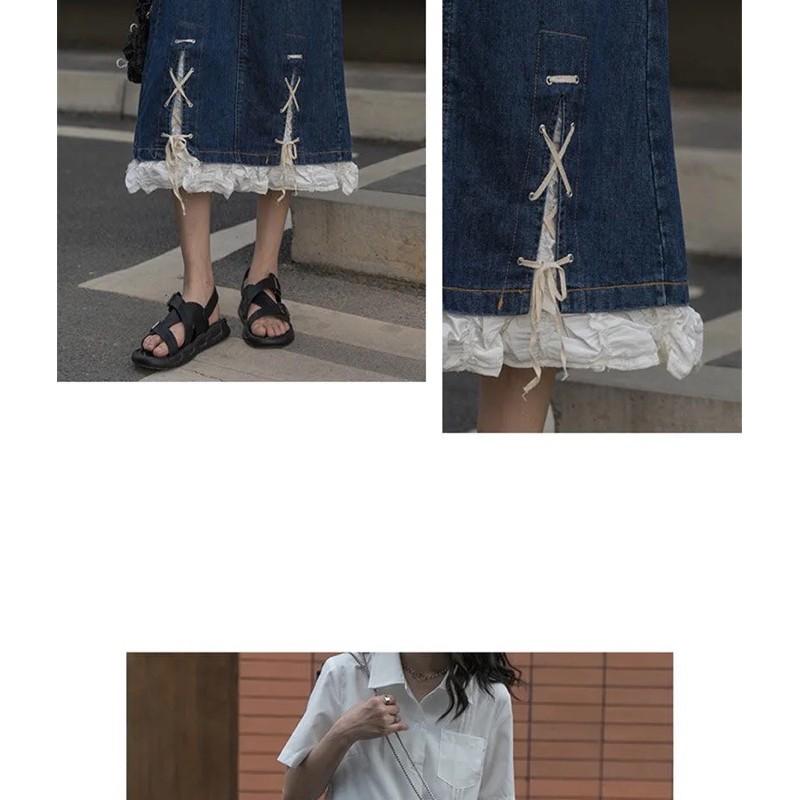 Váy bò dáng dài phối nơ siêu xinh