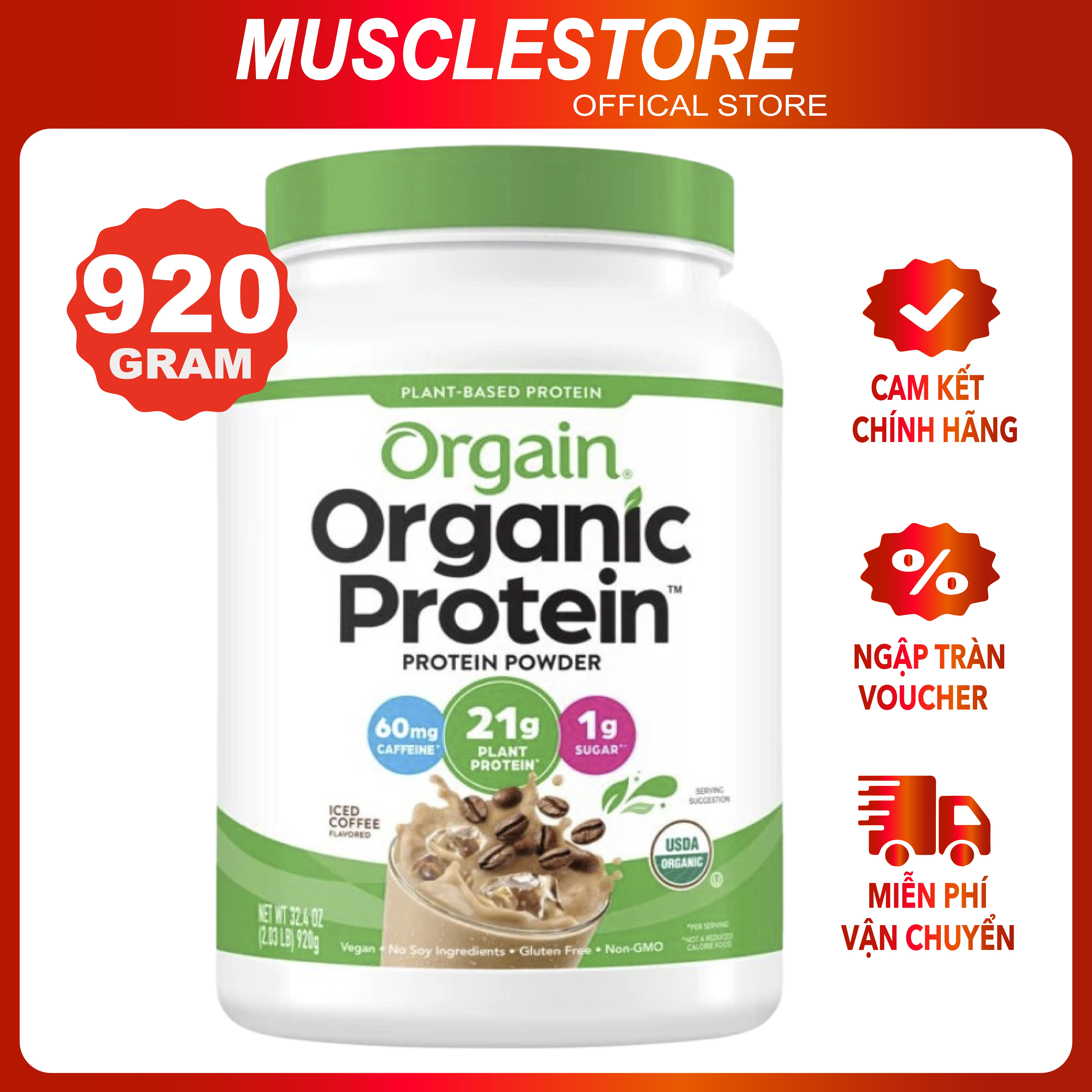 Bột Protein Thực Vật Mỹ ORGAIN Organic Protein 920g, Bột Đạm Chuẩn Hữu Cơ USDA