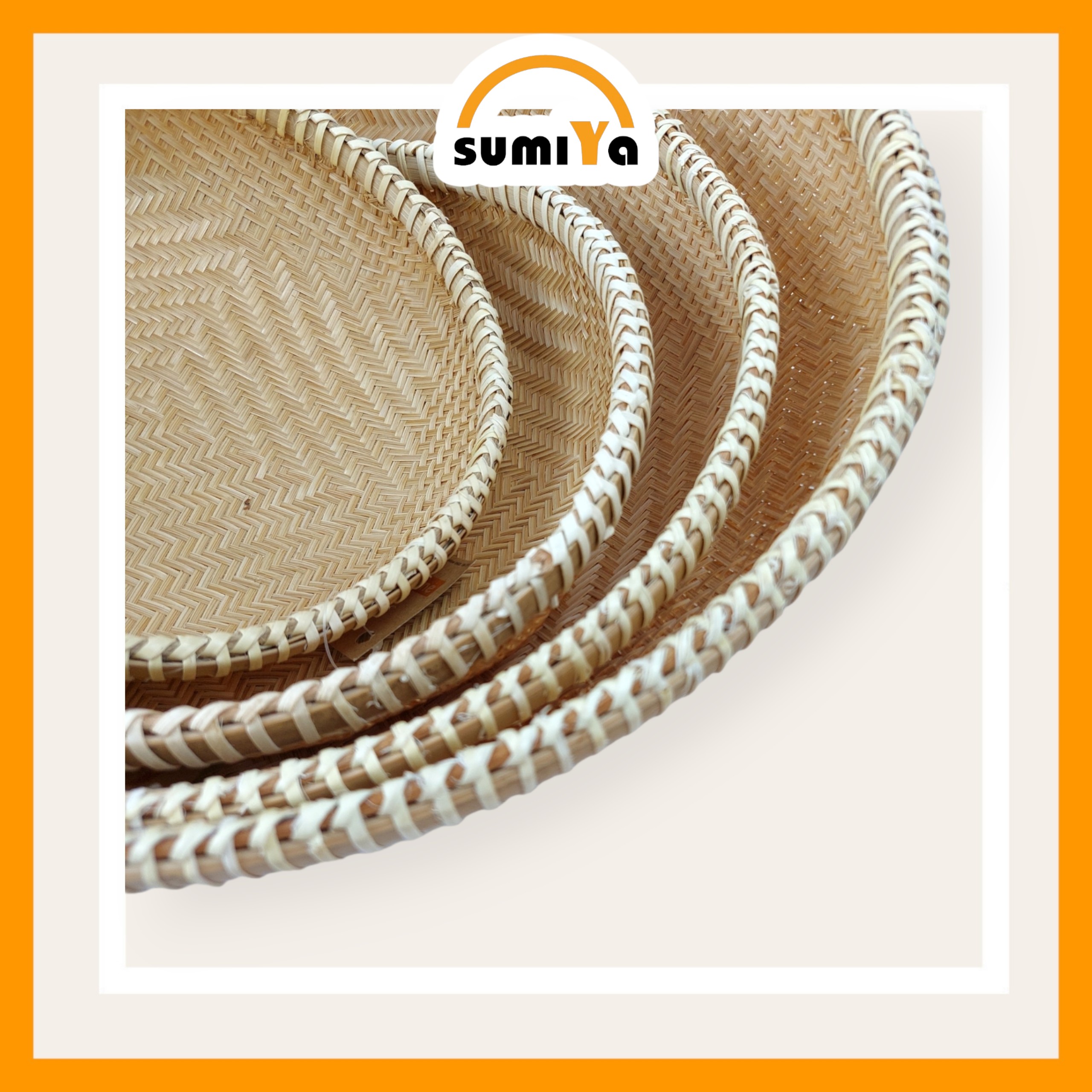 Rổ tre viền mây đan kín cao cấp hình tròn, nguyên liệu tự nhiên thân thiện với môi trường, dùng trang trí, để thức ăn