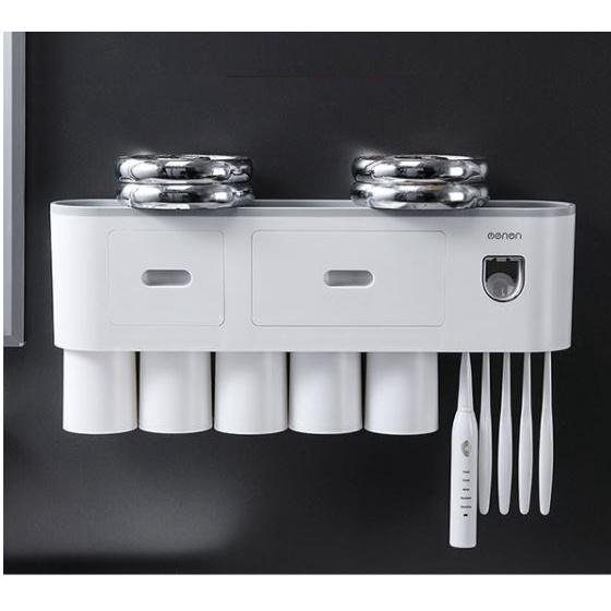 Bộ Nhả Kem 5 Cốc Treo Bàn Chải Đánh Răng Dán Tường Siêu Chắc