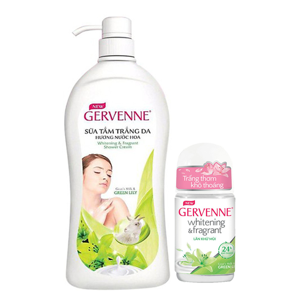 Sữa tắm trắng da Gervenne Green Lily 900gr+Tặng Lăn khử mùi trắng da Gervenne 50gr