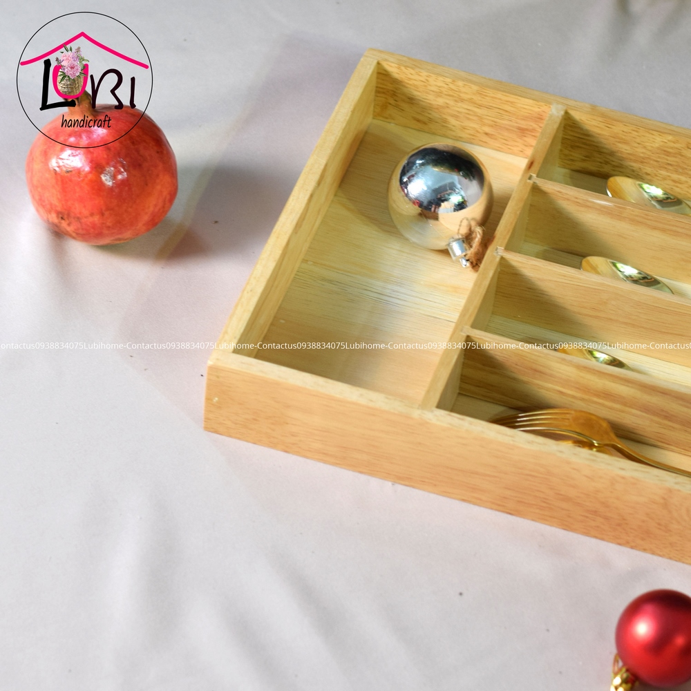 Lubihandicraft - Khay gỗ thông đựng muỗng nĩa 5 ngăn - cao cấp