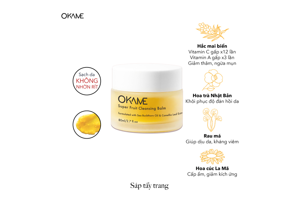 Combo Kem dưỡng chống lão hoá, săn chắc da Okame Bakuchiol Super Cream 40ml và Sáp Tẩy Trang