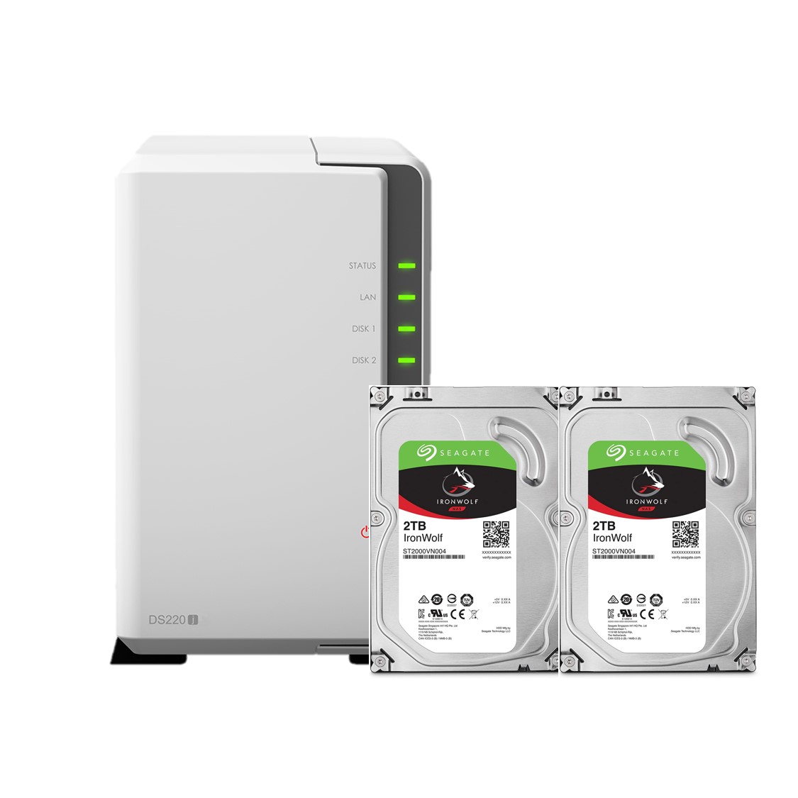 Combo: Thiết bị lưu trữ qua mạng DS220j  &amp; 2 x Seagate HDD ST2000VN004 (Hàng chính hãng)