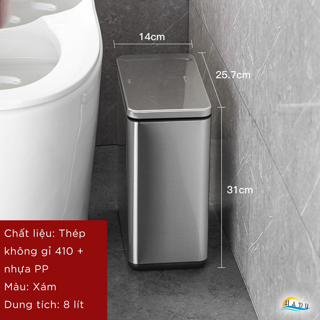 Thùng Đựng Rác Nhà Vệ Sinh Có Nắp 8 Lít Inox Đa Năng Cao Cấp Khử Mùi Than Hoạt Tính CCKO