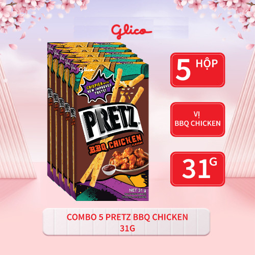 Bánh que nướng giòn vị gà nướng GLICO Pretz BBQ Chicken Flavour (Combo 5 hộp)