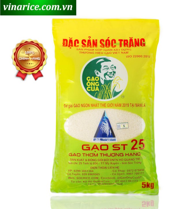 Đặc sản Sóc Trăng - Gạo Thơm ST25 Túi 5Kg - Đạt Giải Gạo Ngon Nhất Thế Giới Năm 2019 tại Manila - OCOP 4 Sao