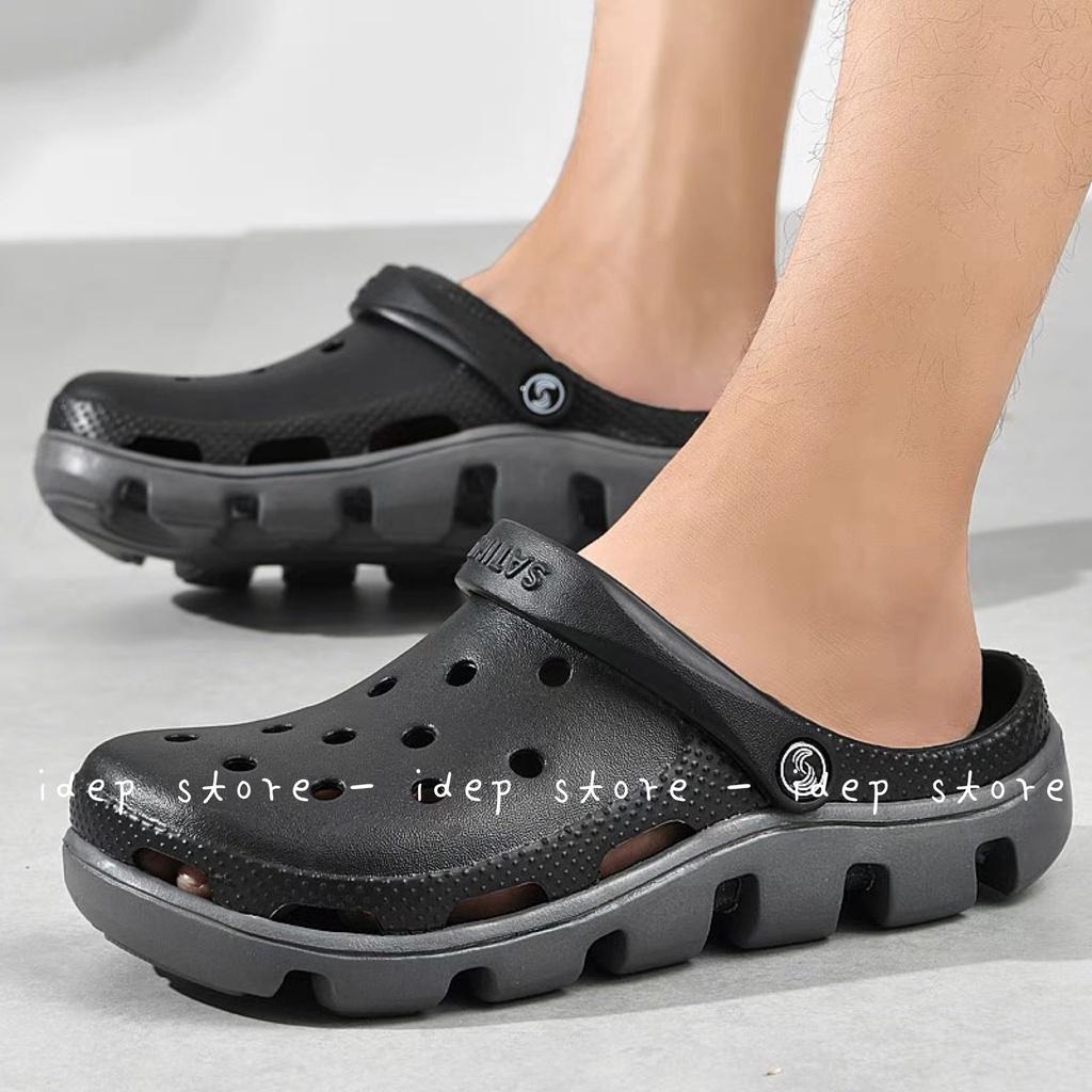 Dép Cross ĐEN unisex tặng 4 sticker SL013- Giày sục siêu nhẹ đi mưa IDEP