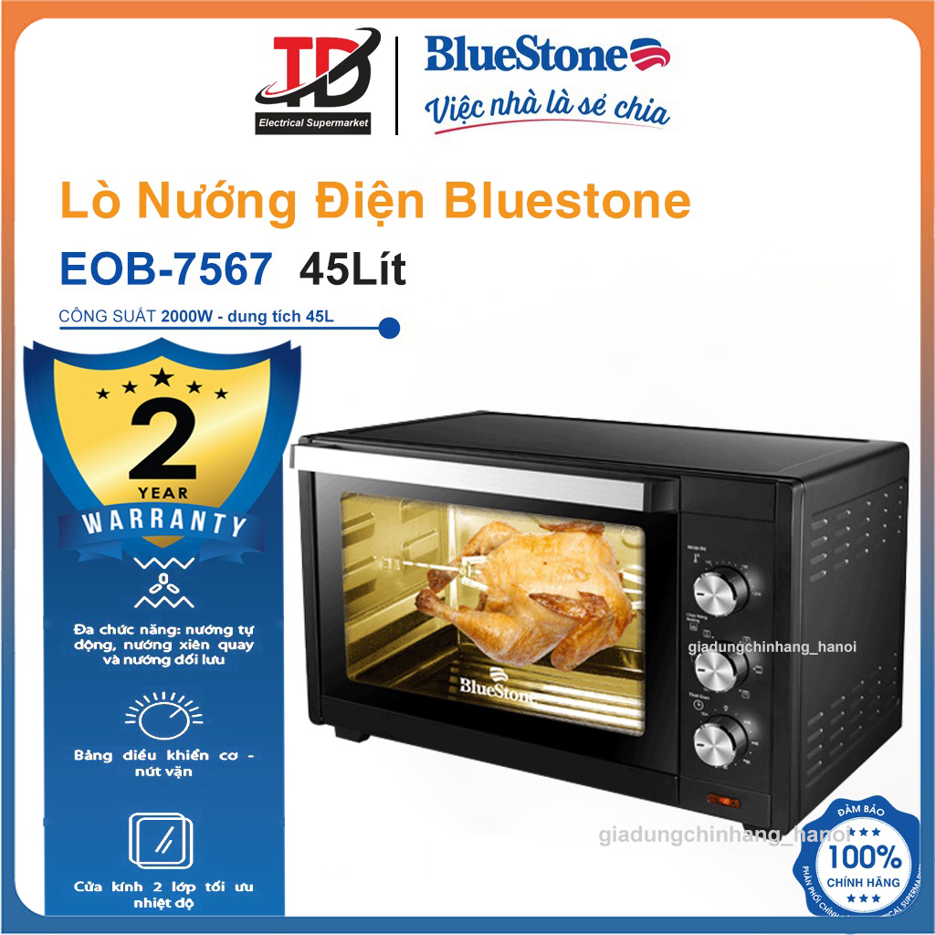 Lò nướng Bluestone EOB-7567, Dung Tích 45Lit Công Suất 2000W, Có Xiên Quay Khi Nướng, Hàng Chính Hãng