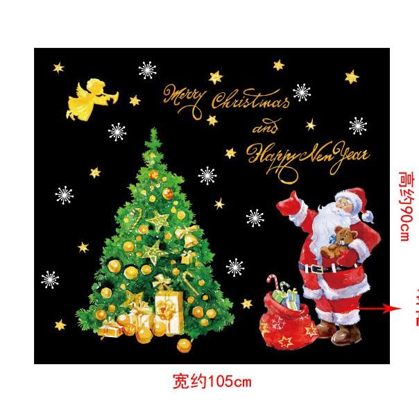 Decal trang trí noel ông già noel và cây thông xanh