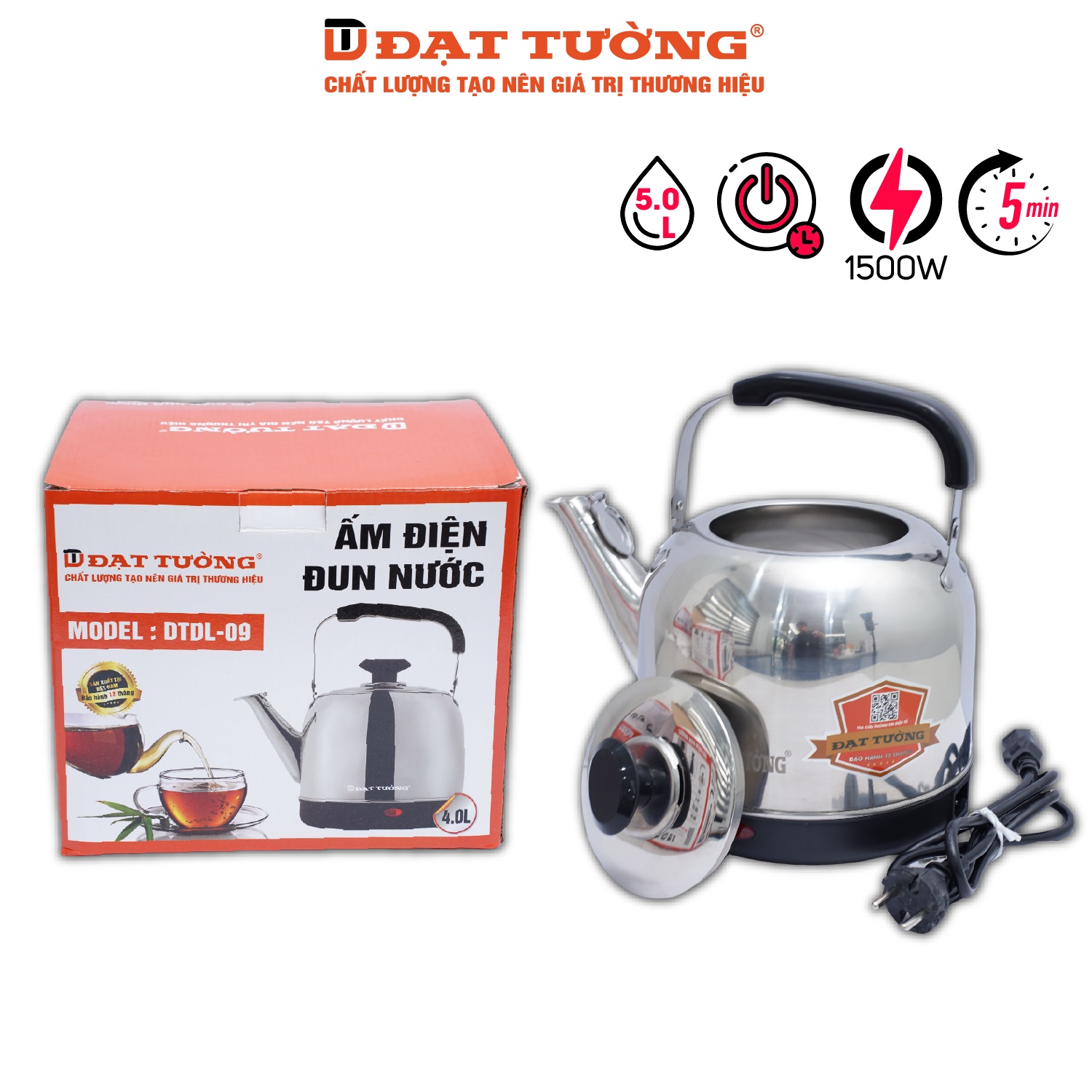 ẤM ĐIỆN ĐẾ LIỀN 4L ĐẠT TƯỜNG DTDL-09 - Hàng Chính Hãng
