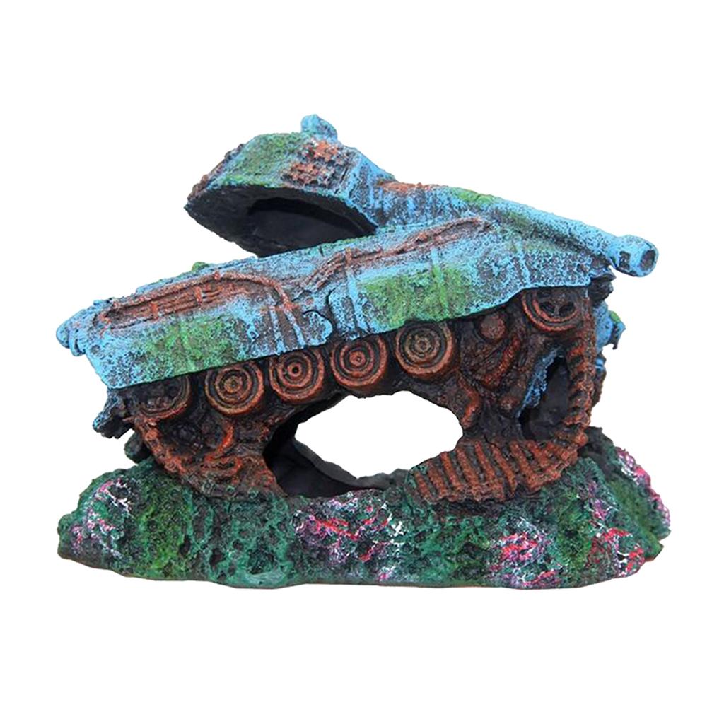 Sáng Tạo Xe Tăng Tàu Chiến Bị Đánh Chìm Hồ Cá Trang Trí Bể Cá Cảnh Vật Trang Trí