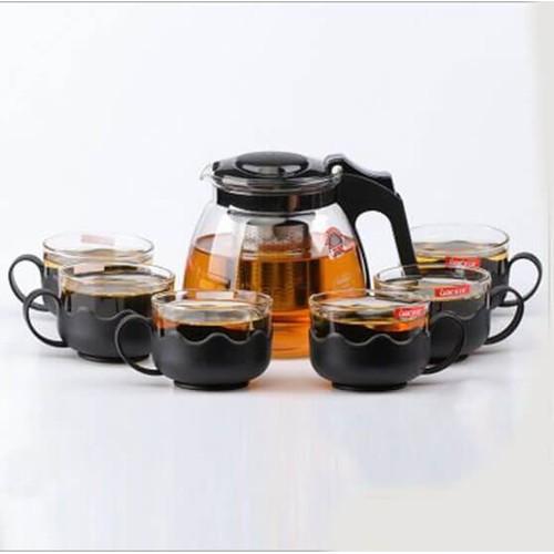 Ấm pha trà, ấm pha trà thủy tinh, Bộ Bình Lọc Trà Thủy Tinh Kèm 4 Ly Lưới Lọc Inox 304 Tiện Dụng