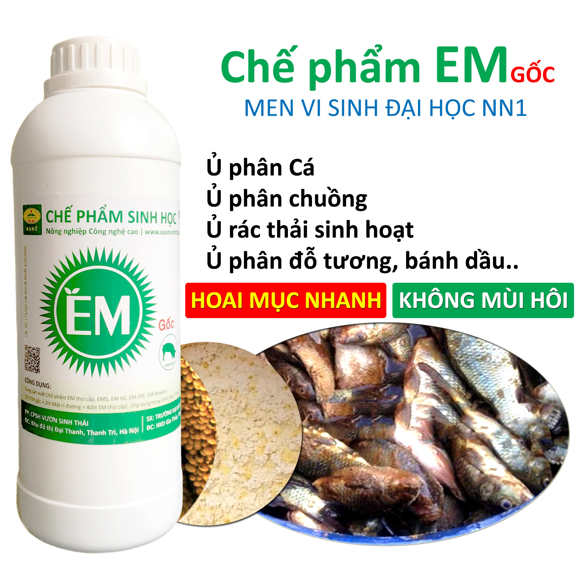 Combo Chế phẩm EM gốc và Chế phẩm vi sinh Trichoderma TRIBAC nấm đối kháng. Ủ phân cá, rác bã hữu cơ hoai mục nhanh không mùi hôi. Ngăn chặn nấm bệnh gây thối rễ vàng lá. HSD 2 năm