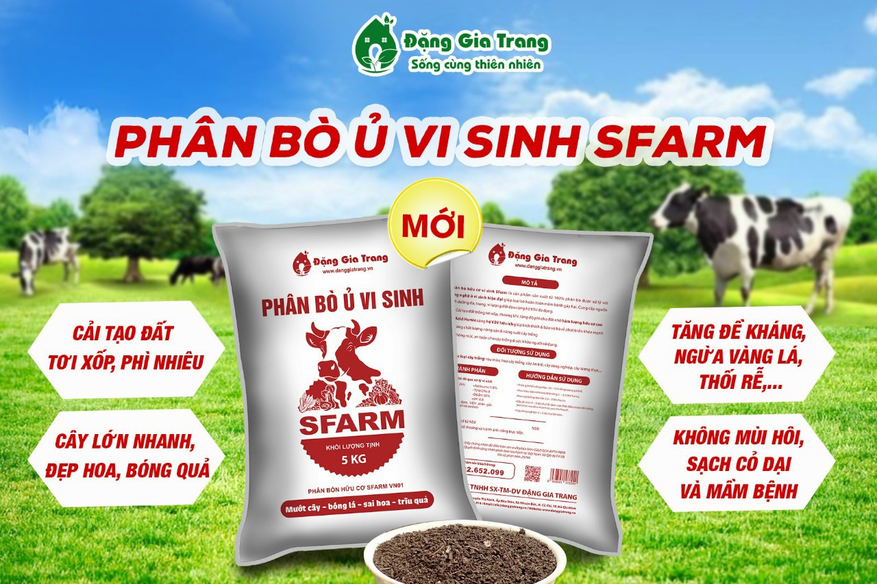 Phân bò hữu cơ vi sinh SFARM - Bao 5Kg