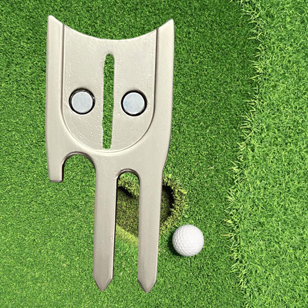 Golf Divot Tool Ball Marker Bottle Opener Green Repair Fork Golden
