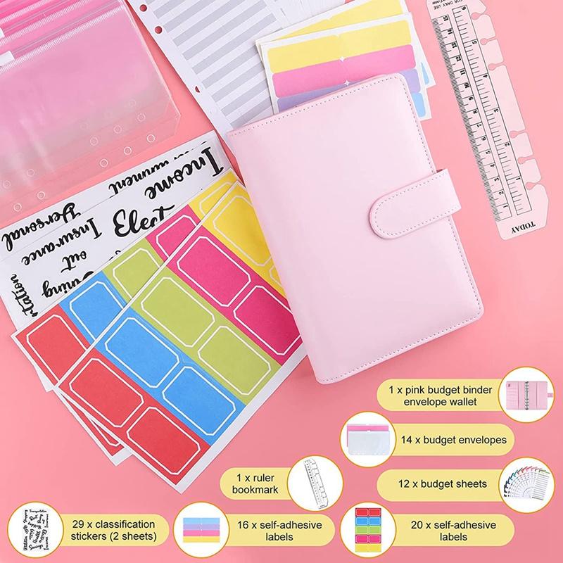 A6 Cash Envelopes for Budgeting Wallet, PU Money Envelopes for Cash, 12 Pcs Expense Budget Sheets with Stickers