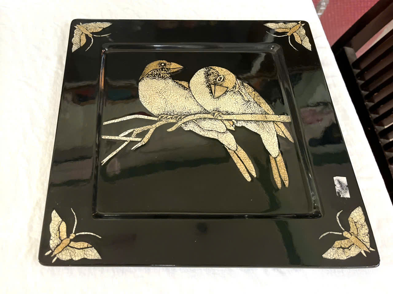 Dĩa sơn mài cao cấp Thanh Bình Lê cẩn trứng đẹp, hàng xuất khẩu 30x30 cm