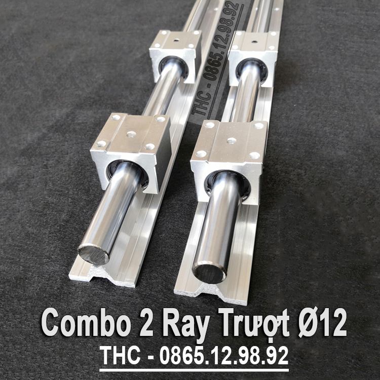 Thanh Ray Trượt Tròn Có Đế SBR12 (2 Thanh Ray Ø12 + 4 Con Trượt) Dẫn Hướng Chuẩn Thép Mạ Crom Chống Rỉ