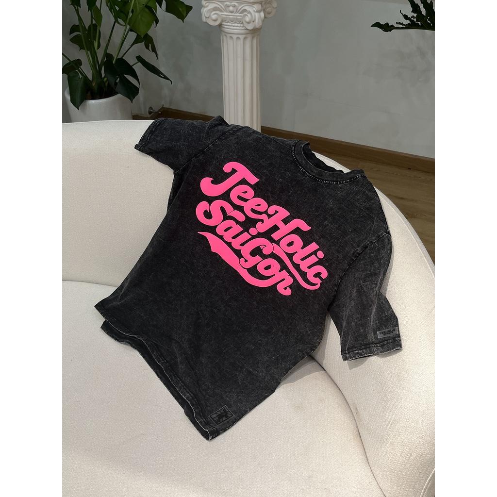 Áo Thun Wash Unisex In Phồng Nổi Màu Hồng Neon TeeHolic - THS