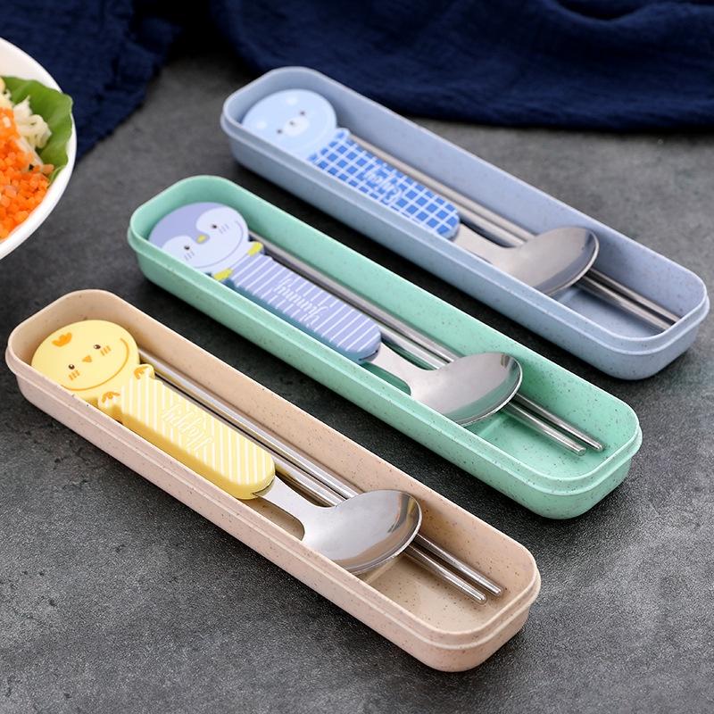 Bộ Thìa Đũa Muỗng Hình Thú Đáng Yêu Tặng Kèm Hộp Đựng