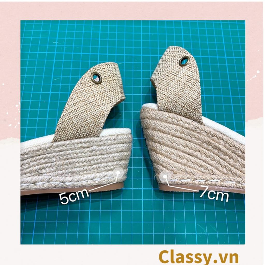 Giày cói Classy đế xuồng đế cói cao 8 CM buộc nơ, đi dạo phố, đi biển [G421] - ĐEN