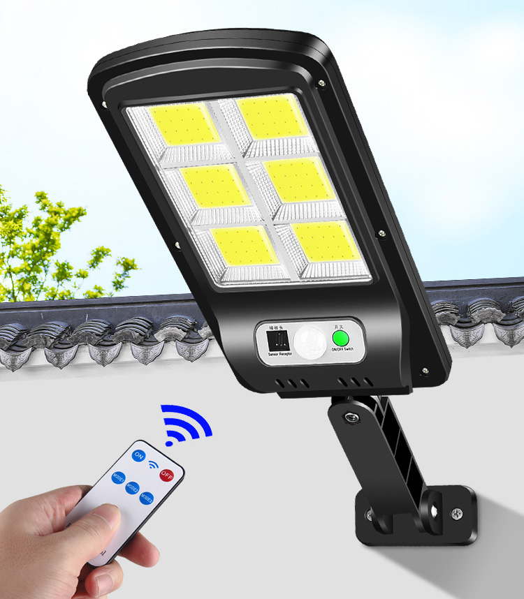 Đèn Năng Lượng Mặt Trời Chống Nước 6 Led 3 Chế Độ Hình Chữ Nhật 31x10cm Siêu Sáng Kèm Remote Và Giá Đỡ