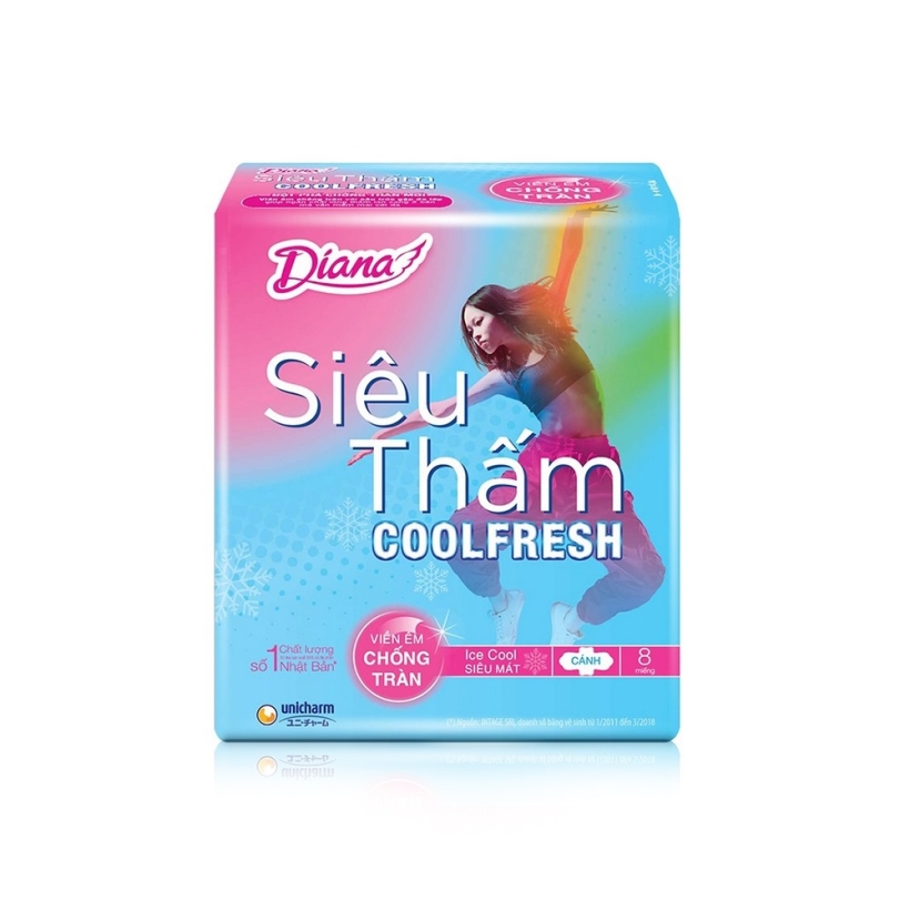 Bộ 12 Băng vệ sinh Diana Siêu thấm Cool Fresh Siêu mỏng Cánh 08 miếng