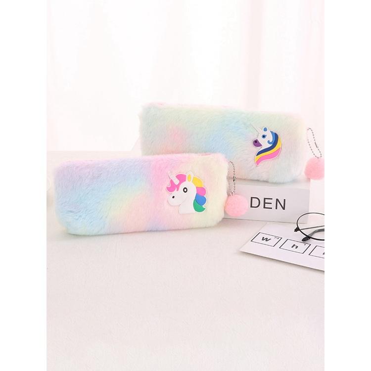 Tmdbyx Túi Đựng Bút Hình Ngựa Một Sừng Phối Lông Dễ Thương Có Khóa Kéo Cho Học Sinh