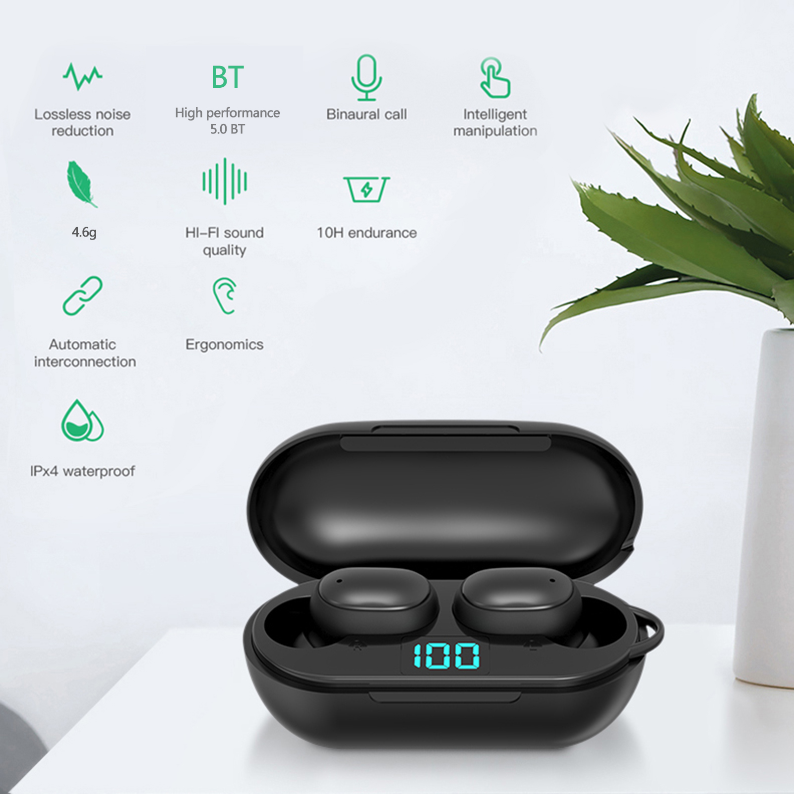 Tai Nghe Không Dây H6 BT5.0 Âm Thanh HiFi Giảm Tiếng Ồn Cuộc Gọi Rõ Ràng Màn Hình Kỹ Thuật Số Không Thấm Nước