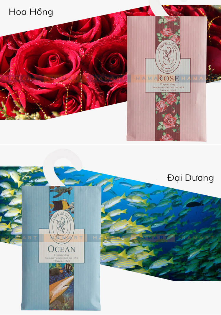 SET 6 Túi Thơm Treo Tủ Quần Áo 6 Mùi Hương Thơm Phòng Tự Nhiên Có Móc Treo Tiện Lợi