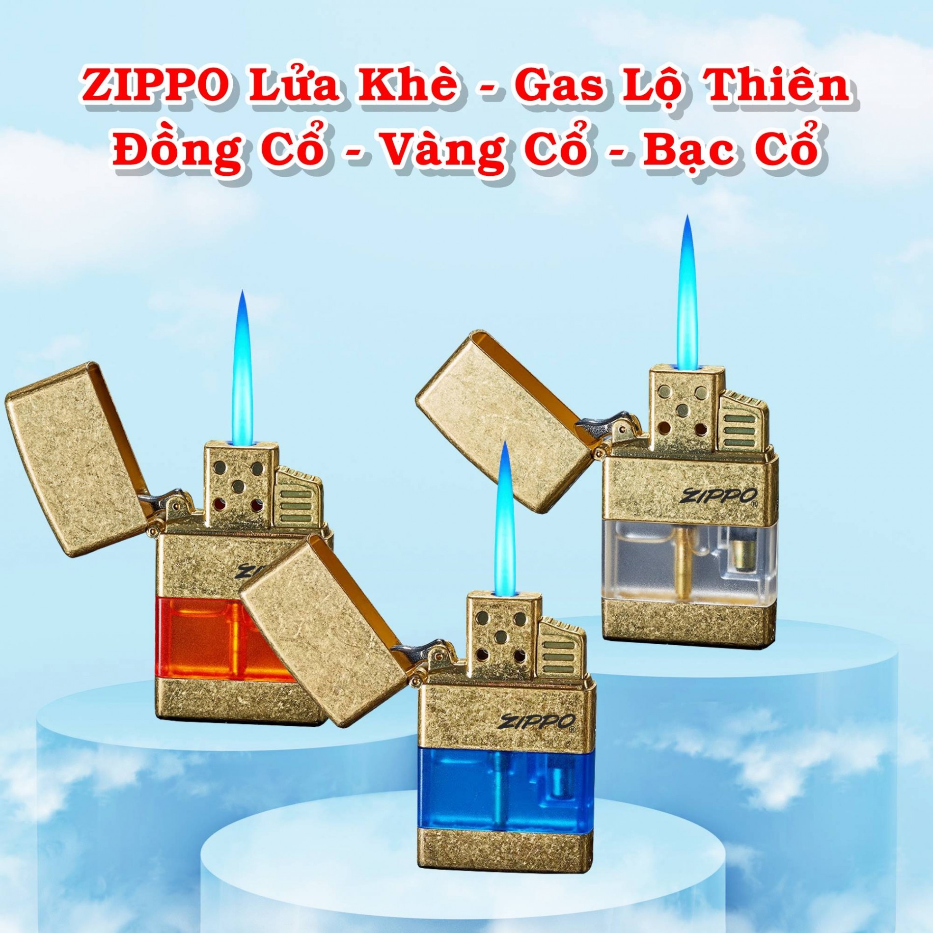 Hột Quẹt Bật Lửa lửa khè gas lộ thiên màu cổ điển - xài gas